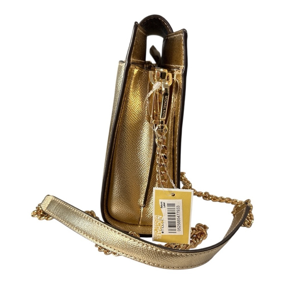 NWT Michael Kors Large Pale Gold Leather Crossbody Clutch Purse Metallic - Picture 4 of 8